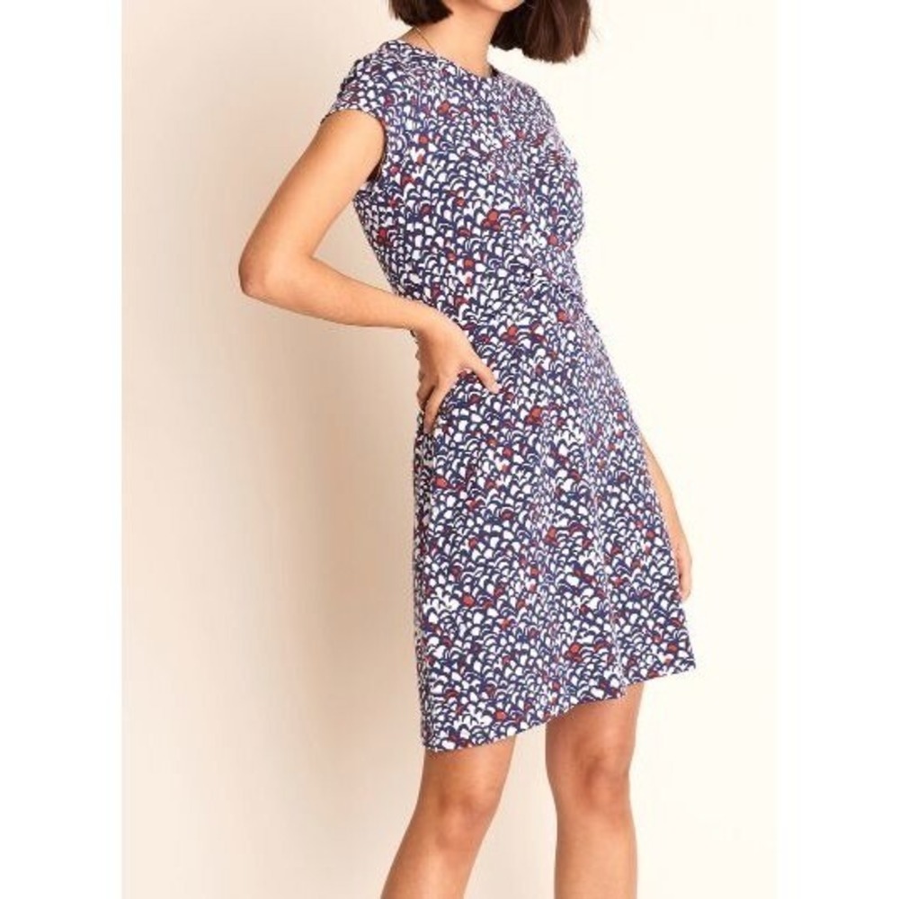 Hatley Martine Mini Dress Feather Tips A-Line Dress Twist Front Preppy L NWOT